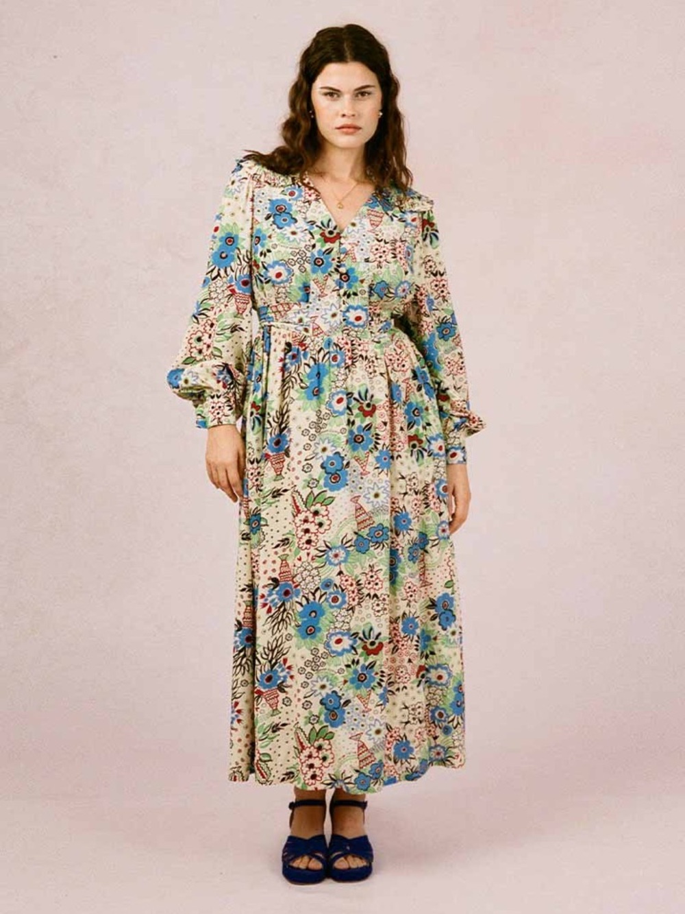 CELIA BIRTWELL X JOANIE Pretty Woman Floral Print Bell Sleeve Maxi Dress Size 10